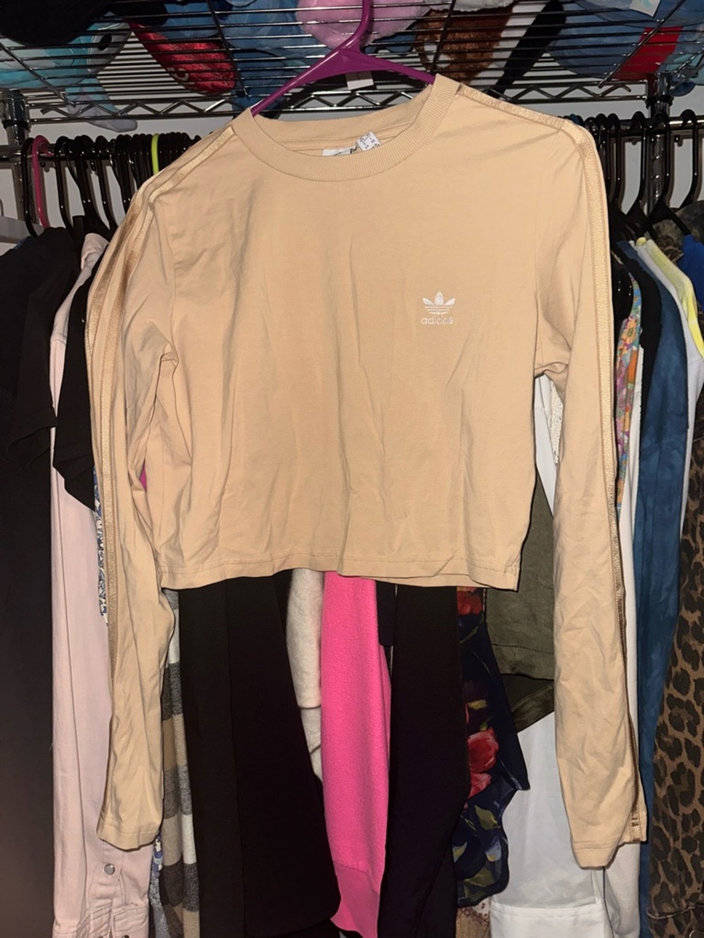 adidas yellow Long-Sleeve Cropped Tee